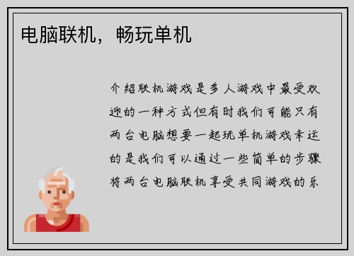 电脑联机，畅玩单机